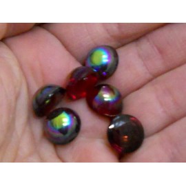 Vintage Glass Cabochons Ruby AB Dome Cottage 11mm Round NOS Flat Bottom #114