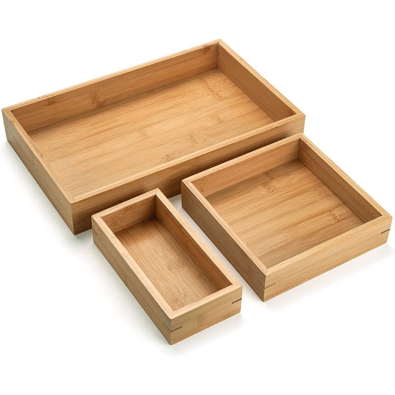 XIMISISE Natural Bamboo Vanity Organizer Set - Wooden Bathroom/Kitchen Countertop