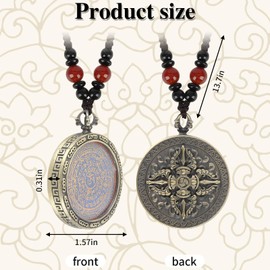 Tibetan Thangka Amulet Pendant, Hand-Drawn Lotus Design, Braided Rope, Double-Sided (Six - syllable Mantra-2)