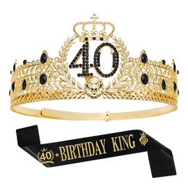 JITINX 40TH Birthday King Crown and Sash, Gifts for Men. Birthday Party Decoration for Men(Gold-40)