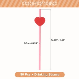 sourcing map 80Pcs Valentine's Day Heart Shaped Slices Straws, Red Heart Paper Drinking Straws for Wedding Birthday Party Decoration