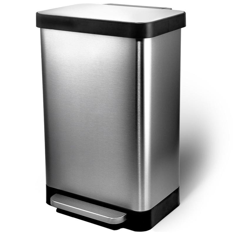 Hefty Stainless Steel Step Trash Cans with Lids, 12.7 Gallon