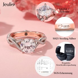 Jeulia Two Tone Sterling Silver Rings for Women: Round Cut Twisted Rows Eternity Ring Promise Ring Engagement Ring Cubic Zirconia Jewelry Anniversary Gift, Sterling Silver