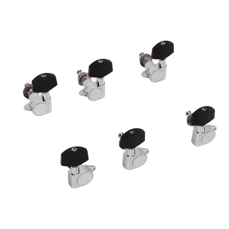 6 Pcs Guitar Tuning Pegs 3L3R Metal Body Black Wood