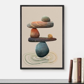 Color-Banner Framed Canvas Print Wall Art Balanced Vibrant Pastel Rock Stack Nature Rocky Digital Art Modern Art Rustic Colorful Ultra for Living Room, Bedroom, Office - 24"x36" Black