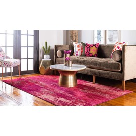 Unique Loom Jardin Collection Colorful, Vibrant, Abstract Watercolor Area Rug (7' 0 x 10' 0 Rectangular, Pink/ Red)