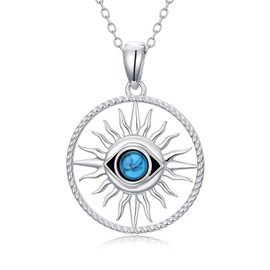 YYB Evil Eye Necklace with Turquoise 925 Sterling Silver Mal de Ojo Sun Necklace Protection Pendant Jewelry Gift for Women Wife Girlfriend