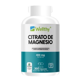 Wellthy Citrato de Magnesio Premium 300 Cápsulas 400mg. 100% Natural, Cápsulas Veganas, 100 Días de Consumo.