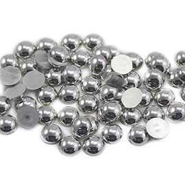 Allstarco 7mm Silver Flat Back Acrylic Round Pearl Cabochons Plastic Rhinestones Pearl Gems Embellishments For Jewelry, Crafts, Costumes, Card Invitations, Cosplay - 50 Pieces
