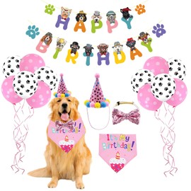 Dog Birthday Party Supplies Kit for Small Medium Dogs Pets,Celebration Decorations Set Include Birthday Hat, Bandana, Cute Bow Tie, Banner, Balloons