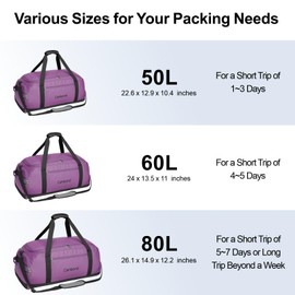 Cambond Airport Luggage Checked Bag - 80L Large Travel Duffle Bag for 5-7 Day Long Trip, Foldable Travel Duffel Bags for Traveling with Shoe Compartment for Men Women, Checked Luggage, Purple