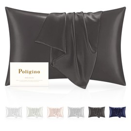 Poligino Silk Pillowcase 100% Silk 50 x 70 cm, Super Soft Silk Pillowcase 22 Momme, Low Allergy Pillowcases to Protect Hair and Skin, 1 Piece Breathable Cushion Cover, Dark Grey