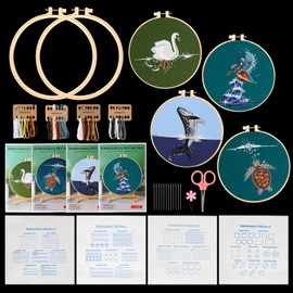 TheSiliconValley 4 Sets Embroidery Starter Kit for Beginner Cross Stitch Stamped DIY Decor Craft