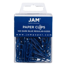 JAM PAPER Colorful Standard Paper Clips - Regular 1 Inch - Dark Blue Paperclips - 100/Pack