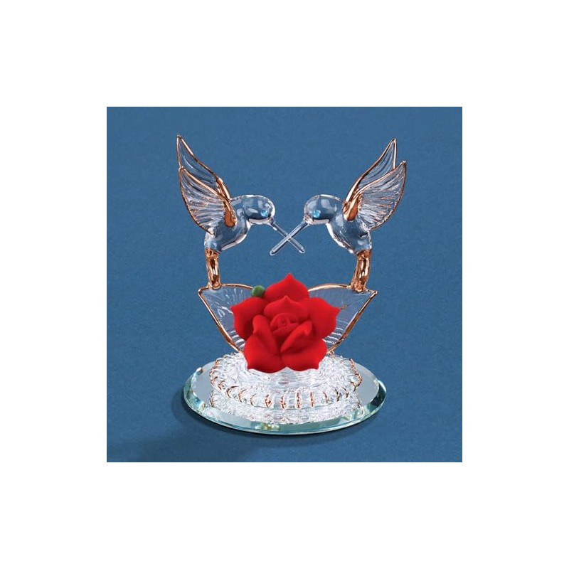 Glass Baron Hummingbirds with Red Rose Figurine