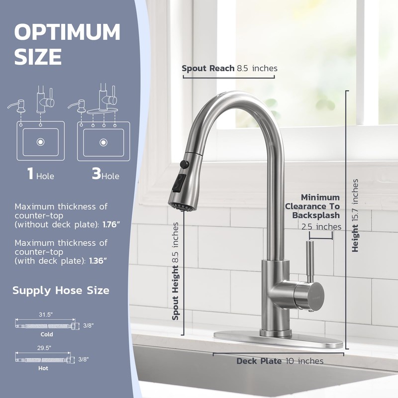 WEWE Kitchen Sink Faucet with Soap Dispenser, Lead-Free Kitchen Faucet