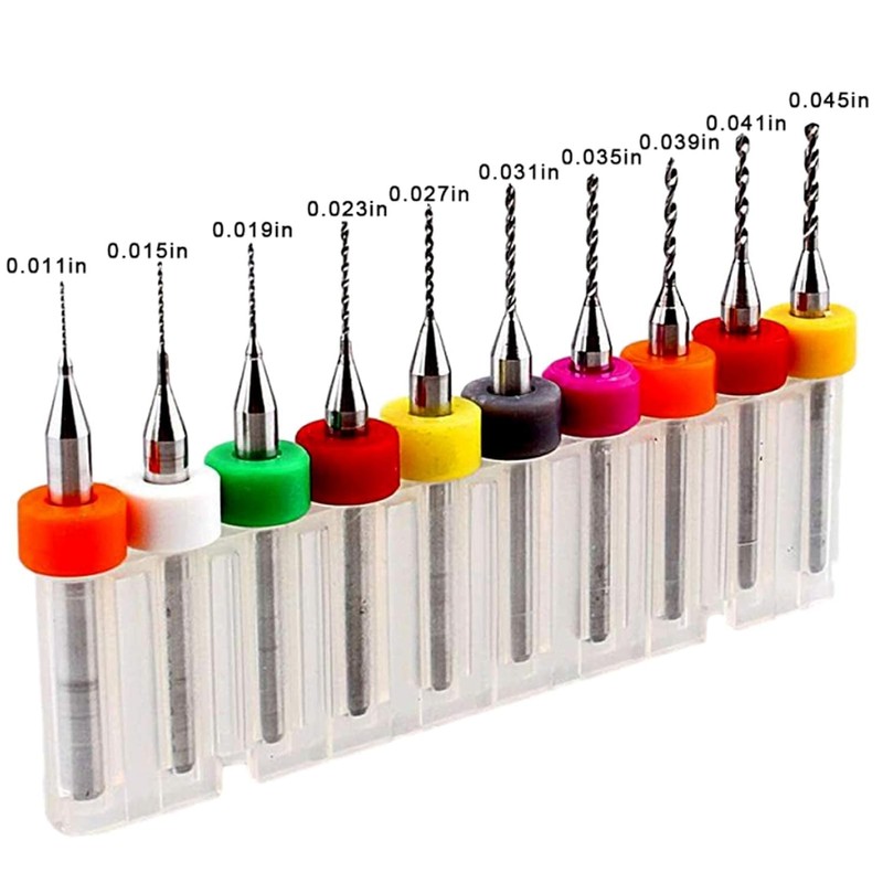 KEWAYO 10pcs PCB Drill Bits Set Spiral Flute Carbide 0.3mm-1.2mm
