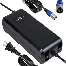 Cargador de batería de 29,5 V 5 A para batería de litio y plomo ácido 7S de 24 V, conector XLR macho de 3 pines, visualización HD de voltaje de carga actual, protección de seguridad múltiple y carga
