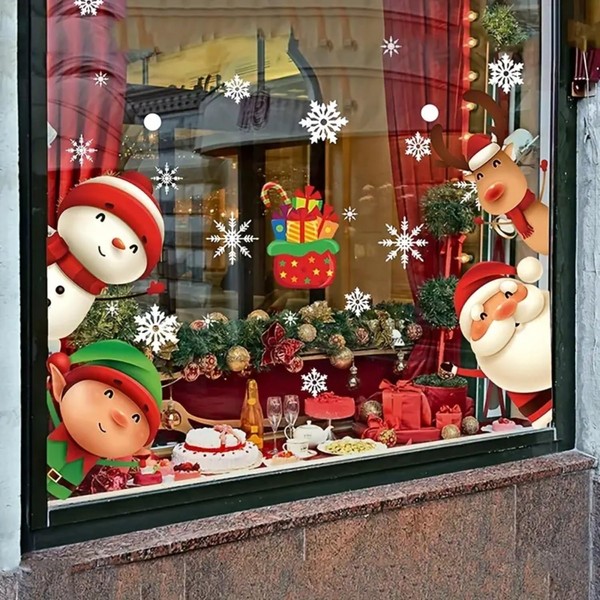 Christmas Window Clings Snowman Santa Reindeer Xmas Window Stickers Winter