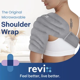 REVIX Microwavable Shoulder Heating Pad for Rotator Cuff, Moist Heating Pads Microwavable with Adjustable Strap, Shoulder Heating Pads for Upper Back Muscle Relaxation & Relief, Gray