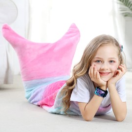VHOME Kids Mermaid Blanket Gifts - Warm Living Room Sofa Blanket Children Cuddly Blankets for Birthday Gift (K1-Pink, Kids 47'' x 19'')