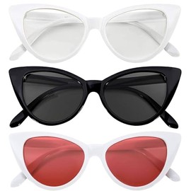 3 pairs Cat Eye Sunglasses Plastic Black White frames Tint and clear lens