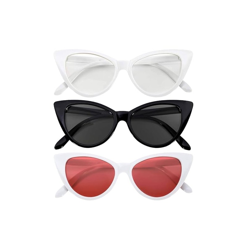 3 pairs Cat Eye Sunglasses Plastic Black White frames Tint