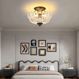 Dalouguan Semi Flush Mount Ceiling Light, 3-Light Kitchen Ceiling Lighting Fixtures with Clear Glass Lampshade, Black Modern Chandelier for Living Room Bedroom Hallway