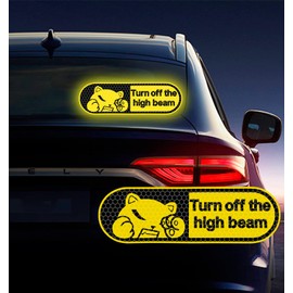 Vesvory 2pcs Turn Off Your High Beam Sticker Funny Bumper Sticker Decals Safety Warning Sign Reflective Decals ​for Car Bumper Window Sticker (Yellow)