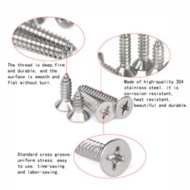 Aoktorkit 50 Pcs Self Tapping Screws, M4 x 25mm Multi Purpose Screws, 304 Stainless Steel, Phillips Flathead Screws for Wood, Drywall and Furniture