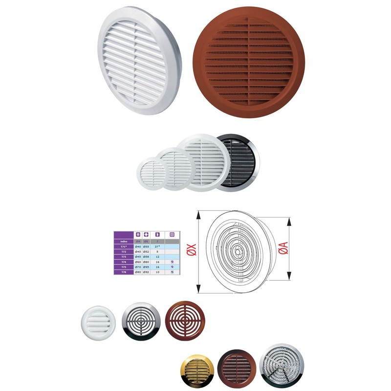 2X Ventilation Grille Diameter 45 mm Round White Exhaust Air