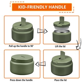 Reeple 13.5oz Kids Soup Thermo for Hot Food Vacuum Insulated Food Jar with Buckle Lid, Stainless Steel Wide Mouth Leak Proof Lunch Container for School Picnic Travel, Green