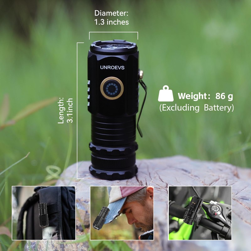 UNROEVS Mini Flashlight 2550 Lumens Rechargeable USB C Charging, Small