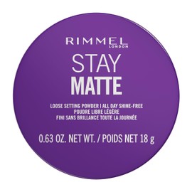 Rimmel Stay Matte Loose Powder, 001 Transparent, Face Loose Powder, Talc-free, Vegan, Lightweight, Soft Focus Effect, Soft Luxurious Applicator Puffâ€‹, 0.63oz