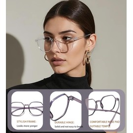KLYNO-KLYNO Blue Light Blocking Reading Glasses Women 3-Pack Stylish Oversized Readers Anti UV Ray Eyestrain Cheaters+1.0