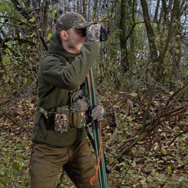 Pirscher Gear Bino Harness (Optimax 2S) - Binocular/Chest Pocket for Hunting, Camo Carrying System, Silent Modular Molle