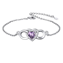 ChicSilver Infinity Heart Bracelet for Women 925 Sterling Silver Dainty Cubic Zirconia CZ Created Amethyst Bracelet February Birthstone Jewelry Birthday Gifts