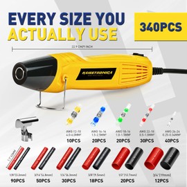 haisstronica 340 PCS All in One Set with Solder Seal Wire Connectors,3:1 Heat Shrink Tubing and Heat Gun,Solder Sticks Wire Terminals Electrical Connectors for Automotive, Marine, Trailer Wiring