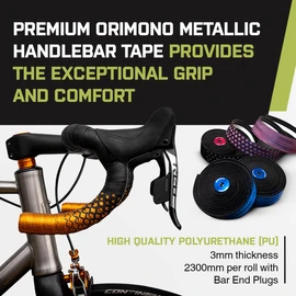 JRC Components Orimono Metallic Bicycle Handlebar Tape | Set of 2 Comfortable Bar Tape for Road Bike | Gravel Bicycle Handlebar Wrap with Bar End Plugs | Enhance Your Bike Grip - (Blue)