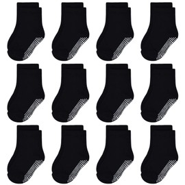 GRPSKCOS Children's Non-Slip Socks 12 Pairs Stopper Socks Children ABS Socks Children Non-Slip Socks for 6-12 Months 1-10 Years Boys Girls, #3 Black -12 Pairs