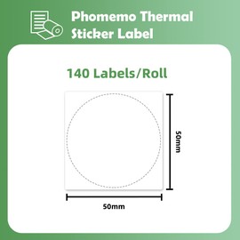 Phomemo M110 M120 M200 M220 Label Round Circle Label for Price, Name, Address, Logo, Barcode, 50 mm x 50 mm, White (1 Roll)