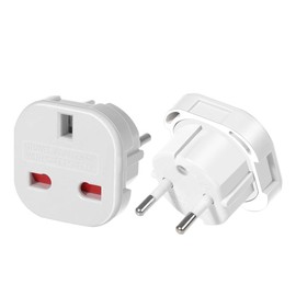 JORINDO (White-5pcs) UK to EU Travel Converter,UK 3-Pin to European 2-Pin Grounded Travel Adapter Plug，EU 2 Cylindrical Plug to UK 3 Holes Socket AC Power Charger Adapter