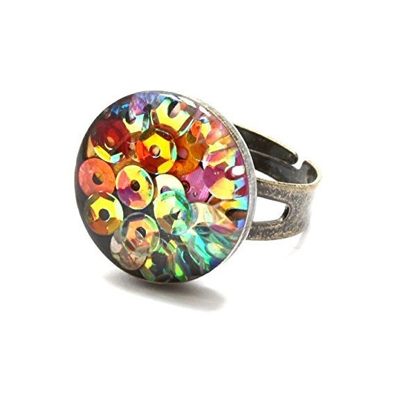 Bronze Sequin Ring, Stunning Sparkling Sequin and Resin Ring, Statement