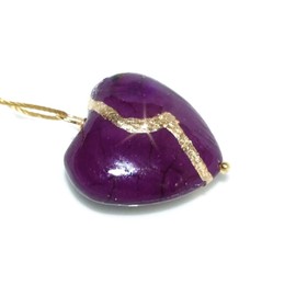 Large 1" Purple Howlite Broken Heart Mended with 23k Gold, Kintsugi Cord Necklace