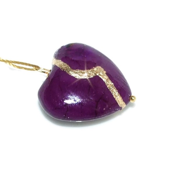 Large 1" Purple Howlite Broken Heart Mended with 23k Gold,