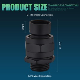 Shower Head Swivel Ball Adapter - Solid Brass Adjustable Shower Arm Extension Universal Connector Ball Joint Component for Flexible Shower Positioning (Black)