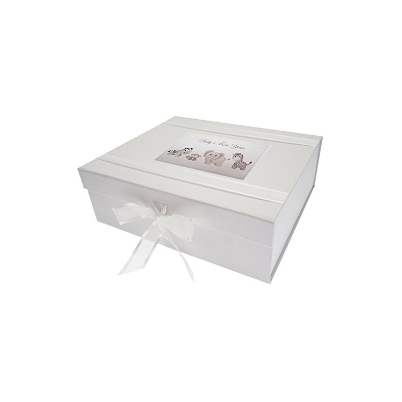 White Cotton Cards Baby's First Year, Large Keepsake Box, Silver