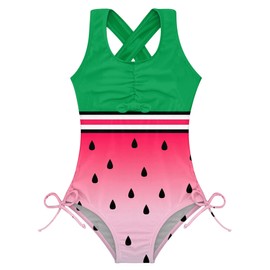 BFUSTYLE Girls Little Kid Green Pink Watermelon Printing Swimsuit Tropical Seaside Beach Volleyball Walking Swimming 1-Piece Swimwear 8-9 Years Old