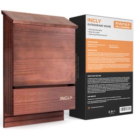 Incly Bat House for Outdoors 15"x9.2"x3.2" Shelter Box kit Double Chamber Dark Natural Cedar Wood, Pre-Finished Easy to Install