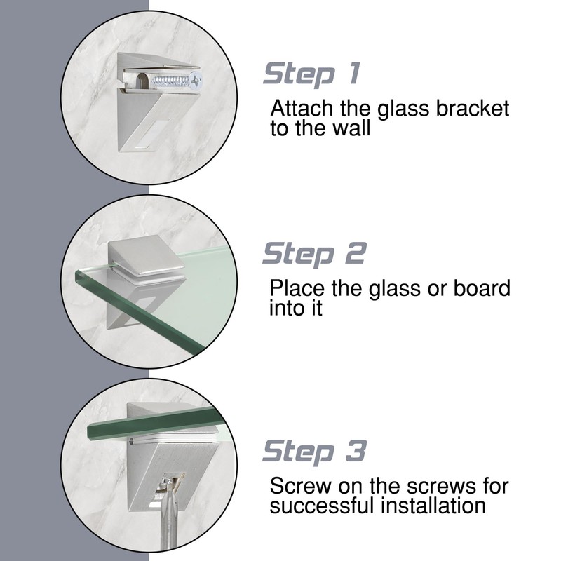 Mooche Glass Shelf Bracket Adjustable Shower Brackets Brushed, 2 Pack
